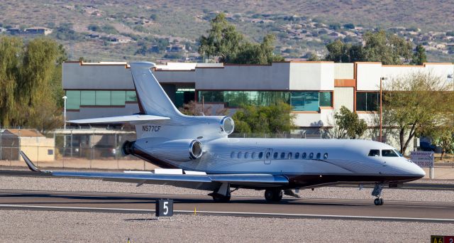 Dassault Falcon 7X (N577CF) - Spotted at KSDL on December 26, 2020br /Spotting location: Airport business center br /br /Looking for a Realtor in the PHX area? Call Jake Youngs with Realty Executives at 602.628.3487 to find out how I can help you!