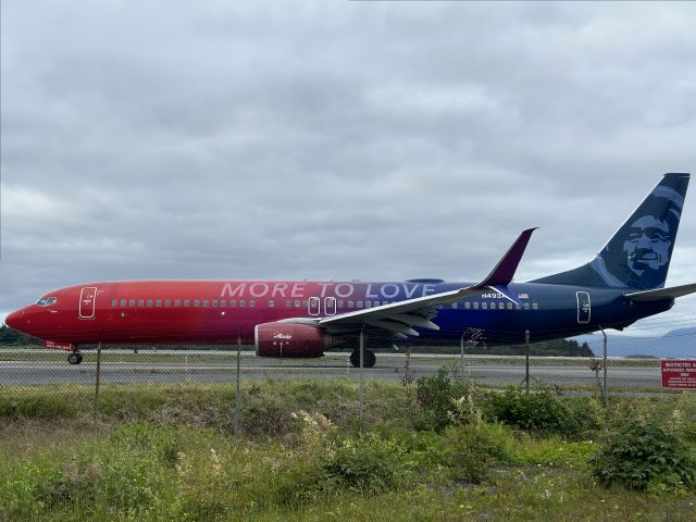 Boeing 737-900 (N493AS) - Alaska 90 departing Sitka on Runway 11/29 for Seattle.