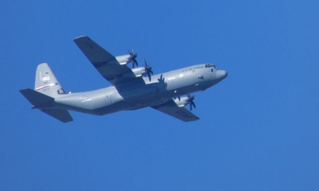 Lockheed C-130 Hercules (N83172) - At low altitude is this Air Force C130 Hercules Military Aircraft. Used for transporting Troops, Medevac, and Cargo where needed. Shown here in the Autumn of 2018.  Best guess at this heading is McGuire Air Force Base in New Jersey.