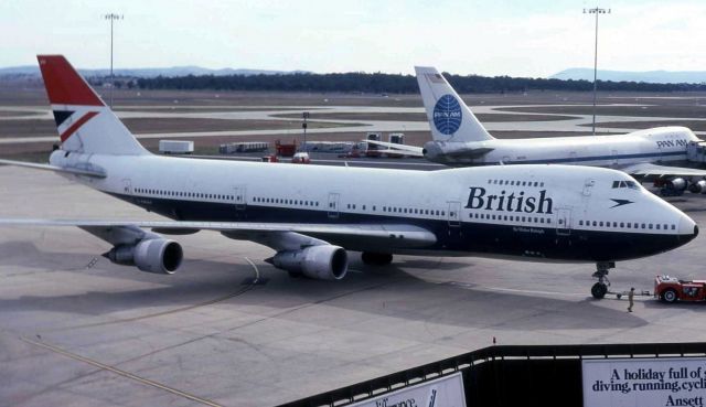 BOEING 747-100 (G-AWNH) - Boeing 747-136 G-AWNH of British Airways at Melbourne Airport in 1981