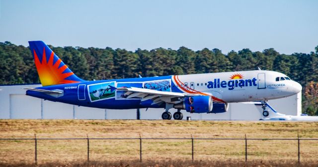 Airbus A320 (N228NV) - The Visit Florida A320 landing at GSP back in November 2018.  This was the same day as the last Allegiant MD-80 flight into GSP.