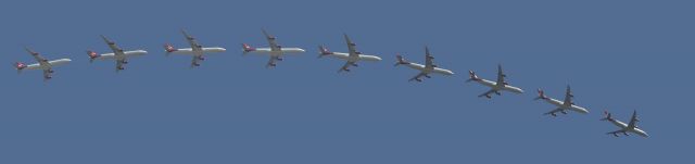 Airbus A340-300 — - Composite of 9 shots.  VS Airbus 343 about 30 miles out from arrival into KIAD on 4/12/2009.