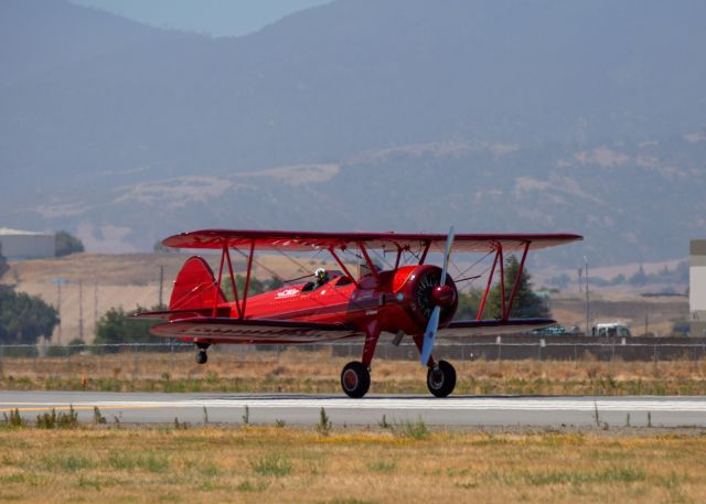 N63529 — - 1940 Boeing PT17 Stearman touching down at KCVH Hollister, CA - June 28th,2018