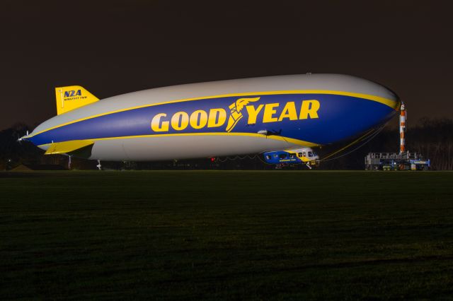 Unknown/Generic Airship (N2A) - N2A "Wingfoot Two" moored for the night, illuminated by the hangar lights at 4OH6.