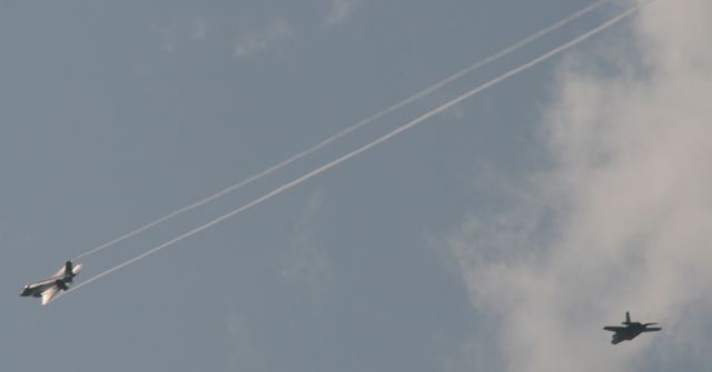 Lockheed F-35C — - USMC F-35 JSF cutting through the humid Florida air over Eglin AFB.
