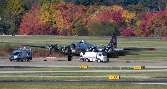 Boeing B-17 Flying Fortress (N5017N) - Fueling up is this 1945 Lockheed B17G flying fortress "Aluminum Overcast" World War II Bomber making a tour stop courtesy of the Experimental Aircraft Association in the Autumn of 2019.