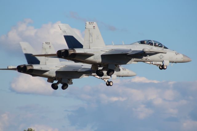 McDonnell Douglas FA-18 Hornet — - EA-18G Super Hornet Growlers on the take-off at Oshkosh. 