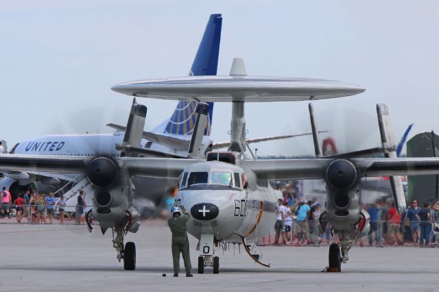 Grumman E-2 Hawkeye (16-5302) - A Northrop Grumman E-2C+ “HAWKEYE” from Carrier Airborne Early Warning Squadron (VAW) 123, NAS Norfolk, VA, just before the demonstration at the Cleveland Air Show on 2 Sept 2018.
