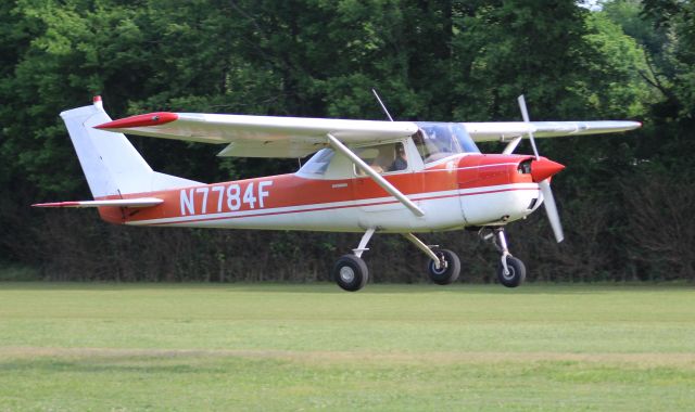 Cessna Commuter (N7784F) - A Cessna 150F arriving Moontown Airport, Brownsboro, AL, during the EAA 190 Breakfast Fly-In - May 20, 2017. 