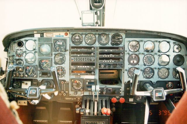 Piper Navajo (VH-HFD) - Cockpit shot of VH-HFD.br /Very well equipped and laid out cockpit by general aviation standards, including colour weather radar(which is out for servicing), Loran C, radar altimeter, Australian and International DME.