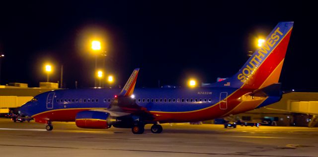 Boeing 737-700 (N745SW) - Southwests N745SW taxies into the terminal area and toward a gate where it will finish up its workday and begin an overnight stay in Reno.