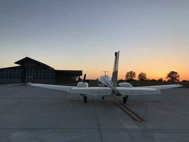 Beechcraft 55 Baron (N7123N) - On the ground at dusk, Grove OK