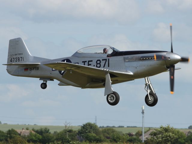 D-FTSI — - Lockheed P-51 Mustang approaches Duxford Air Museum after performing an aerial display as part of Flying Legends 2012.