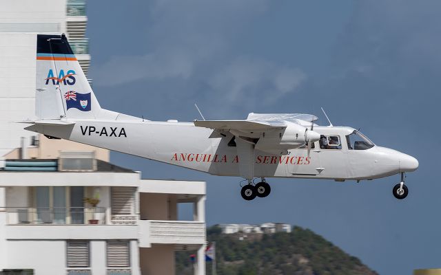 ROMAERO Islander (VP-AXA) - Anguilla Air Services Islander landing at Sint Maarten-Princess Juliana International, 25/Feb/2024