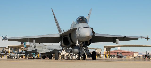 McDonnell Douglas FA-18 Hornet (16-3988) - Cant get much closer than this to a fired up Hornet without becoming a little "too familiar" with how it "inhales" (grin) and I had no desire to become a part of the jet blast.  However, the pilot of this NAWDC F/A-18C (163988) slowed to a stop for a very brief moment and I was able to snap a couple  pavement-level shots.  Then he resumed taxiing out onto KNFLs taxiway Alpha.