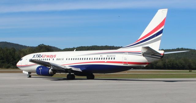 BOEING 737-400 (N688XA) - A left rear view of the XTRA Airways Boeing 737-4Y0 that ferried the Jacksonville State University football team to Central Washington - October 20, 2017.