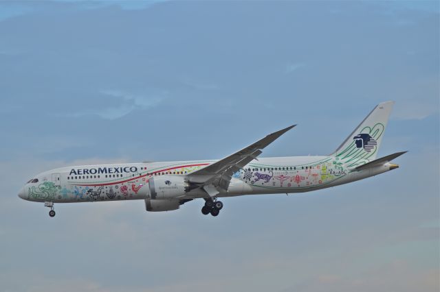 Boeing 787-9 Dreamliner (XA-ADL) - Aeromexico (Quetzalcoatl livery) Boeing 787-9, MSN 43859 on approach to 05R runway in Mexico City International Airport.