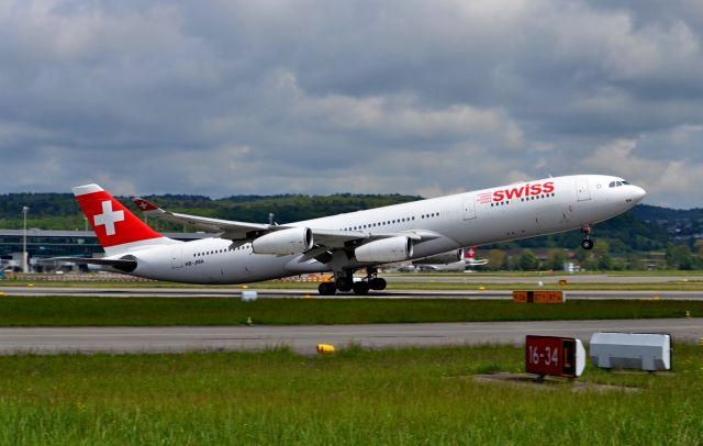 Airbus A340-300 (HB-JMA) - Swiss A340 just about to lift off from RWY 16 - Im also on Instagram: @zuerichplanes