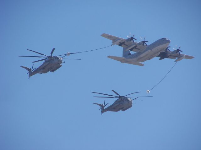 Lockheed C-130 Hercules — - MCAS Miramar Airshow 2007  San Diego, CA  C-130 mid-air refueling of a pair of CH-53s!