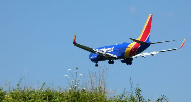 Boeing 737-700 (N486WN) - About to touch down is this 2004 Southwest Airlines Boeing 737-7H4 in the Summer of 2023.