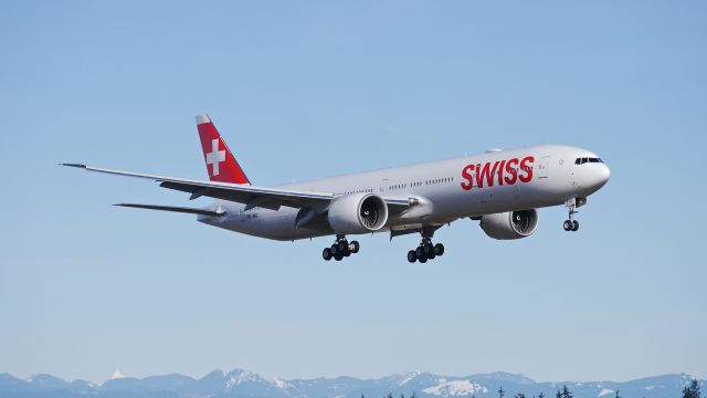 BOEING 777-300 (HB-JNG) - BOE582 on final to Rwy 16R to complete a B1 flight on 2.2.17. (ln 1471 / cn 62752).