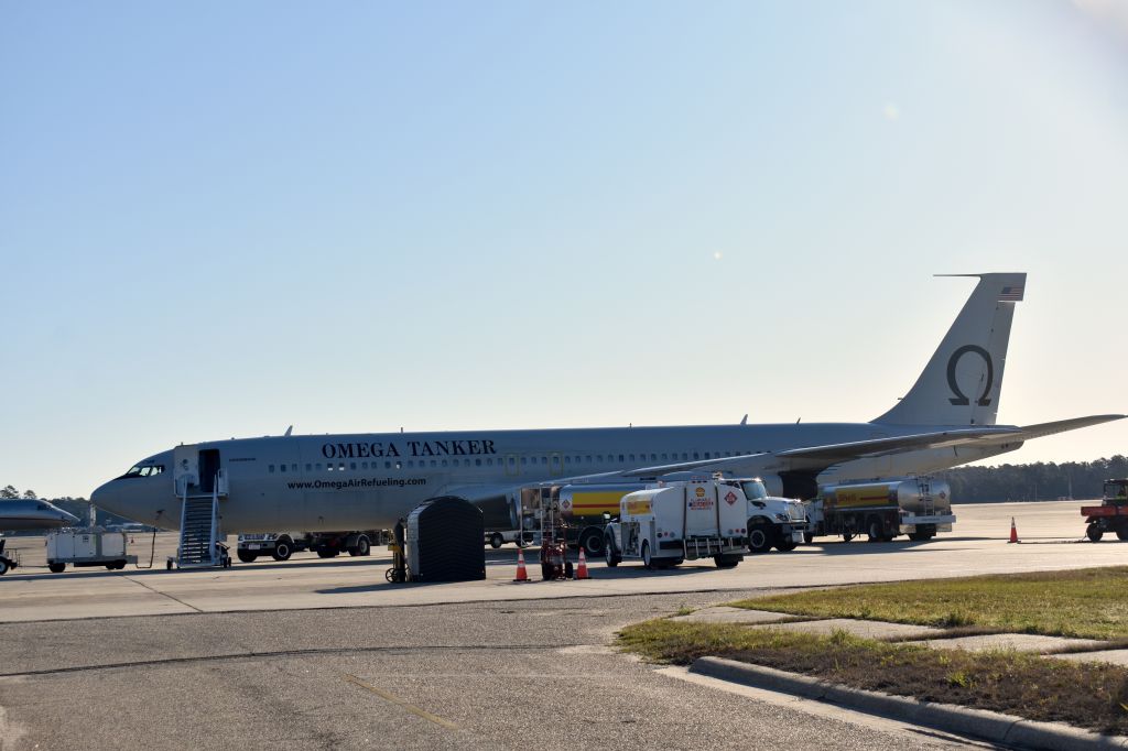 Boeing 707-300 (N629RH) - Omega 707-300 taking of Jet-A prior to flight at Myrtle beach International (KMYR), SC on 2/29/2020 at 08:17 Hours.