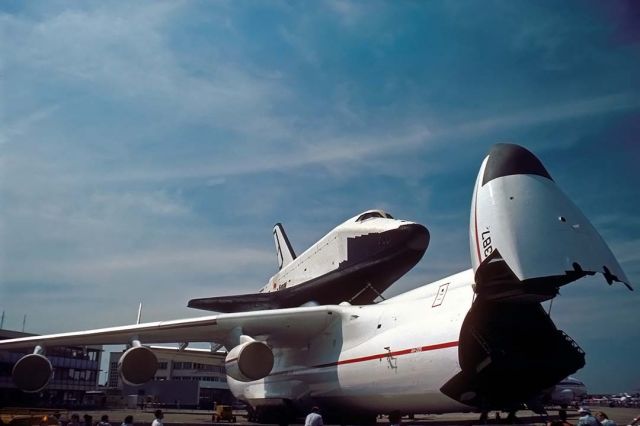 Antonov An-225 Mriya (CCCP82060) - The first appearance in the West of the An-225 Mriya CCCP-82060 was at the June, 1989 Paris Airshow at le Bourget Aerodrome with the Soviet Space Shuttle Buran mounted on its back.