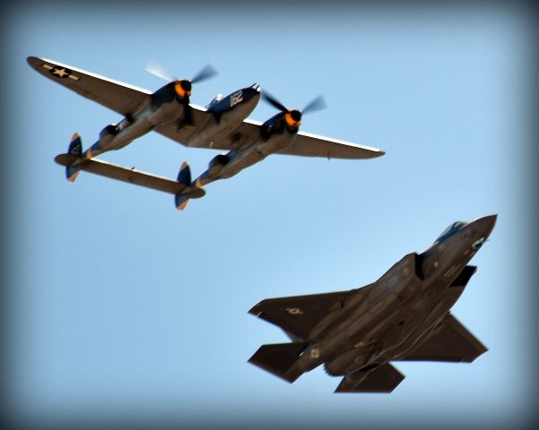 Lockheed P-38 Lightning (UNK) - Luke AFB Open House and Airshow 2016. Fly by P-38 and a F-35. "The old and the New"