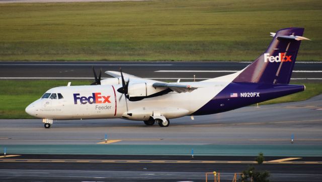 Aerospatiale ATR-42-300 (N920FX) - Turning off of 23L after her nightly flight from EWN.  From the RDU parking deck, 8/7/19.