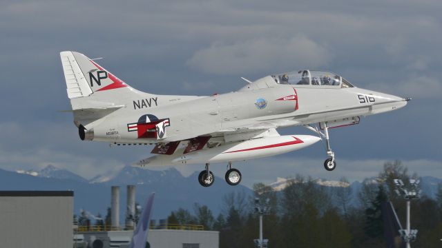 SINGAPORE TA-4 Super Skyhawk (N518TA) - A former USN McDonnell-Douglas TA-4J Skyhawk (Ser#MD 14291) on final to Rwy 16R on 3/18/15.