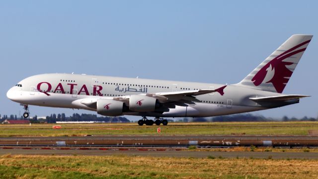 Airbus A380-800 (A7-APC) - Take off north runway.