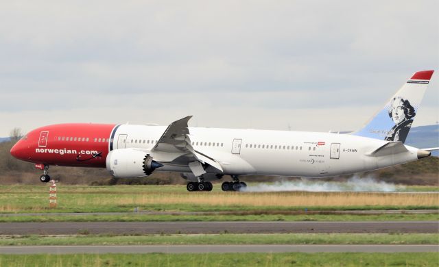 Boeing 787-9 Dreamliner (G-CKWN) - norwegian air uk (oscar wilde livery) b787-9 g-ckwn landing at shannon from oslo for parking 22/3/21.