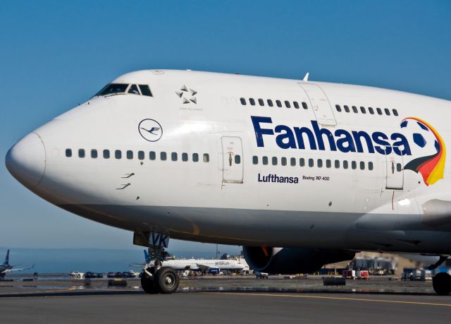 Boeing 747-400 (D-ABVK) - FANHANSA -Congratulations to Germany - 2014 FIFA World Cup Champions on FlightAware.Com !