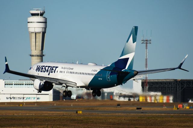 Boeing 737 MAX 8 (C-GZSG) - Westjet 737 MAX8 arriving at YYC on Oct 27.