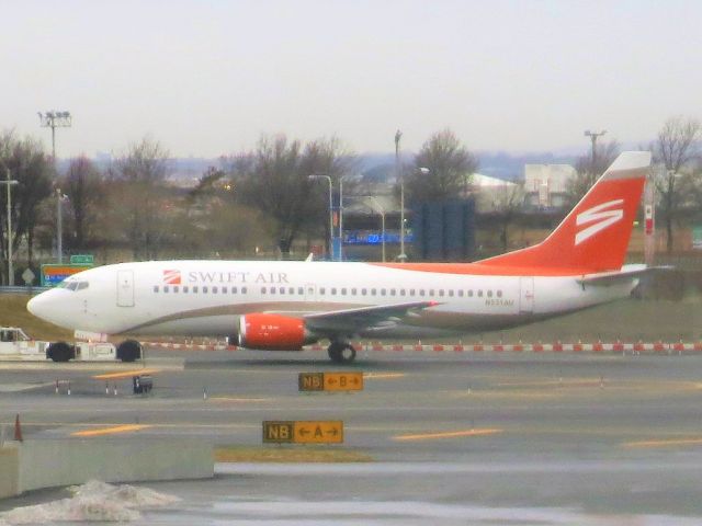 BOEING 737-300 (N531AU) - Being towed to Terminal 1 at JFK to operate for Dynamic Airways (through KMW Leasing, Dyanmic and Swift Air are sister companies)