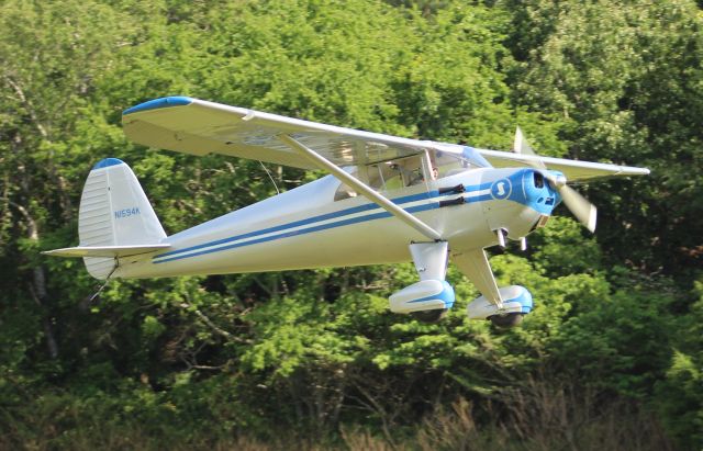 TEMCO Silvaire (N1594K) - A 1946 model Luscombe 8E departing Moontown Airport, Brownsboro, AL, during the EAA 190 Breakfast Fly-In - May 20, 2017.