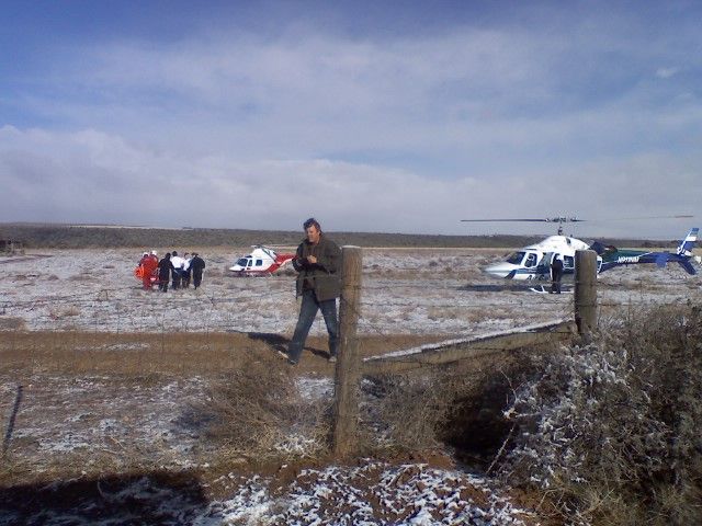 Bell 222 (N911NM) - Air Care 1 & Careflight at a motor vehicle crash scene in southwestern colorado, (N911NM Air Care 1, on right)