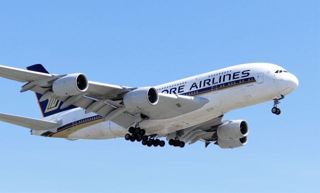 Airbus A380-800 (9V-SKP) - Landing on runway 27R on Jul 4, 2019.