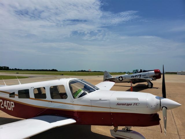 Piper Saratoga (N624DP) - Saratoga N624DP on-the-ramp at McKinney Air Center, McKinney, TX with a T6 Texan.