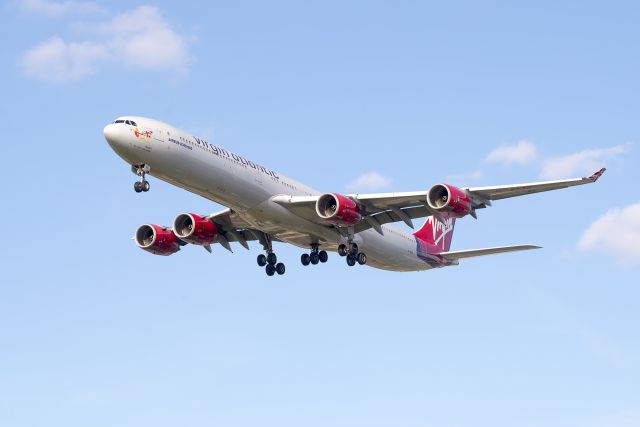 Airbus A340-600 (G-FVIZ) - The second of 2 VIR charters into CLE to pick up Browns fans for the game in London