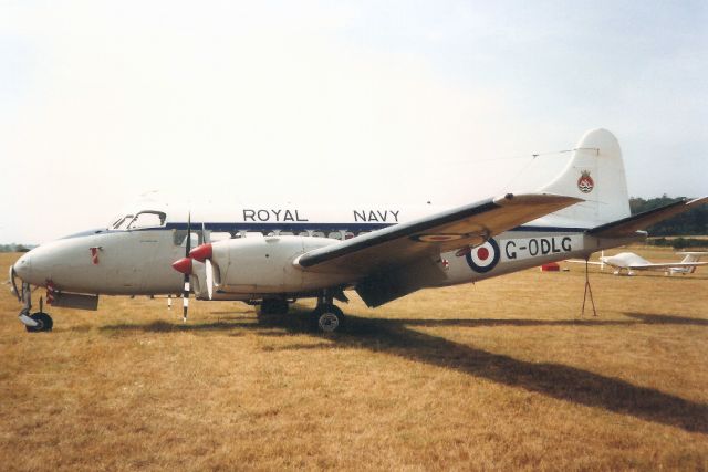 Hawker Siddeley Heron (G-ODLG) - Seen here in Aug-90.br /br /Reregistered VH-NJP 9-Sep-93.br /Registration cancelled 17-Aug-04.br /Put on display at Al Mahatta Aviation Museum, Sharjah UAE.