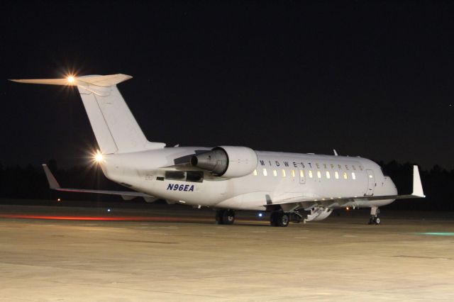 Canadair Regional Jet CRJ-200 (N96EA) - It seems most of the Midwest Express decals have been stripped from this airplane. The future of Midwest Express is uncertain...