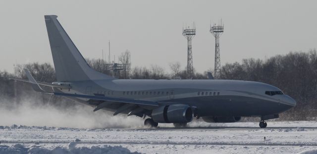 Boeing 737-700 — - On the ramp watching snow removal operations  when this aircraft came in and made a short landing on Runway 30. Photo taken February 2015