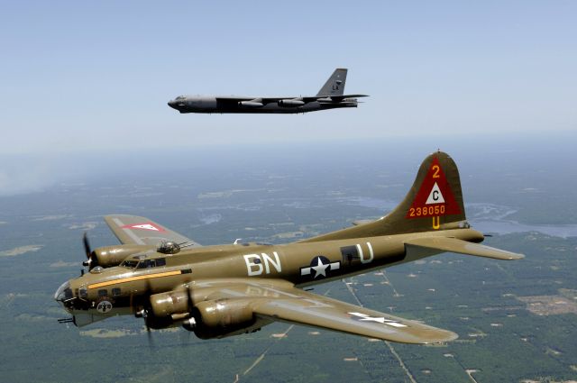 Boeing B-17 Flying Fortress (N900RW) - Lone Star Flight Museum B-17G-105-VE 44-85718 w/ B52 over KBAD May 2006