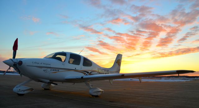 Cirrus SR-20 (N267DS) - Beautiful Michigan winter sunset on the Western Michigan University College of Aviation ramp.