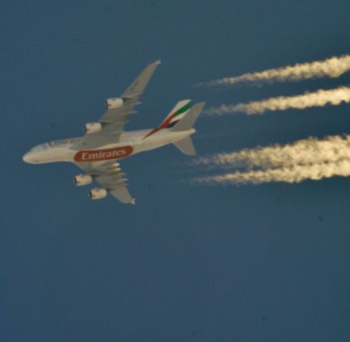 Airbus A380-800 — - Emirates 222 Dallas/Fort Worth Intl to Dubai Intl over Cleveland 35,000 ft.11-02-14.