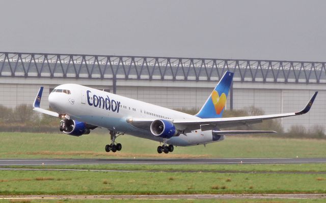 BOEING 767-300 (D-ABUE) - condor b767-3 d-abue dep shannon after diverting in earlier while routing samana in the dominican republic to frankfurt for a fuel stop and crew change 22/4/18.