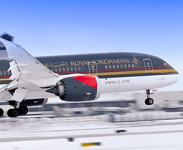 Boeing 787-8 (JY-BAH) - Royal Jordanian 267 speeding past the tower at Detroit Metropolitan International Airport on the 22R approach with the 787.br /2/27/2020