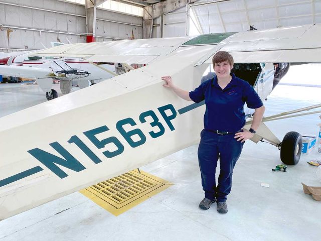 Piper L-21 Super Cub (N1563P) - This is Katherine Haas, loading up the Piper taildragger for her trip to Kodiak, Alaska. The 3,100 nm trip is expected to take 10-12 days, depending upon the weather and maintenance. 