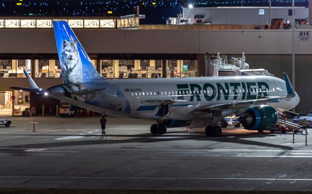 Airbus A320neo (N337FR) - Frontier sitting at gate A14 after a flight from Fort Meyers. It later departed for Phoenix.